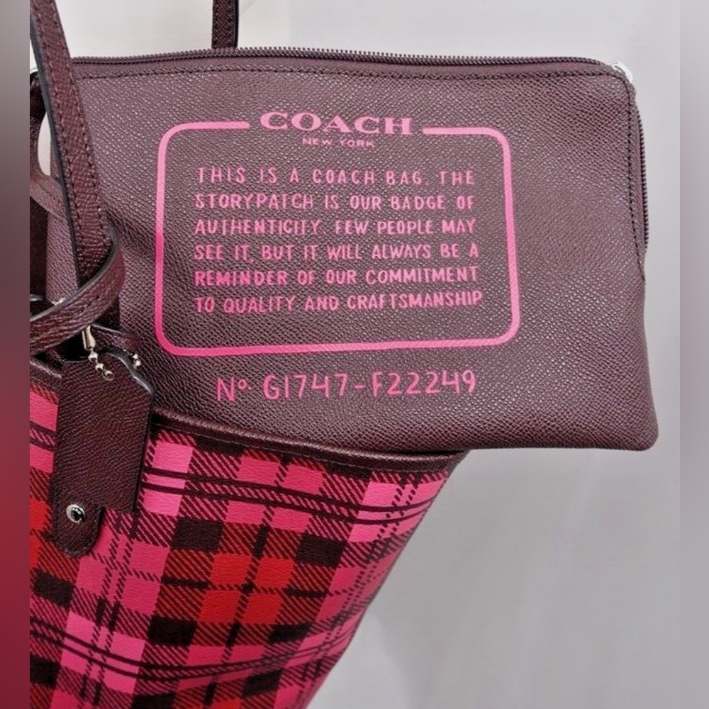 Coach Reversible City Tote in Shadow Plaid Print & Oxblood - Picture 5 of 7